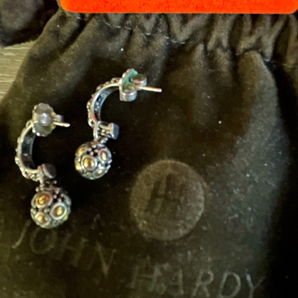 John Hardy Sterling Silver and 18k Yellow Gold Dot Earrings